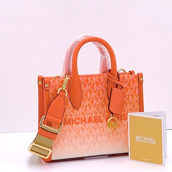 Michael Kors Handbags - Michael Kors Mirella Extra-Small Ombré Logo Crossbody XBODY ShopperBag Poppy NWT